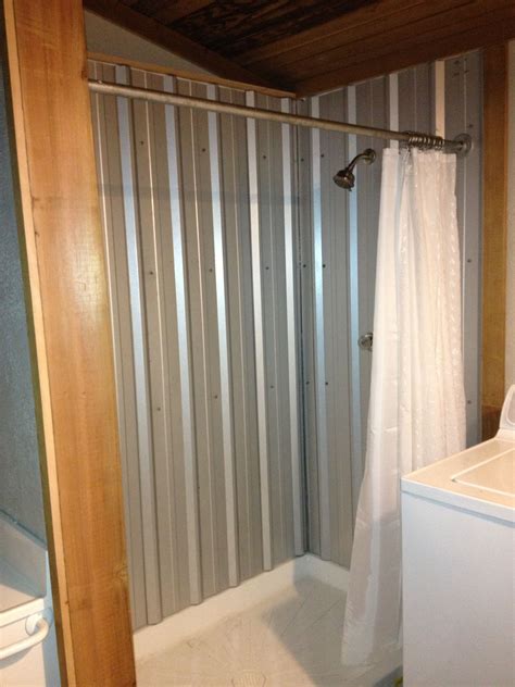 sheet metal bathroom|diy corrugated metal shower.